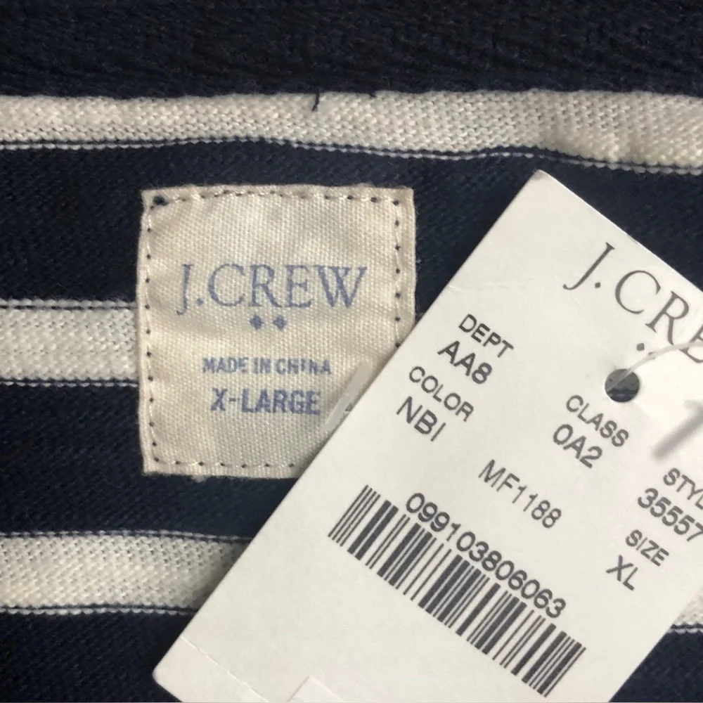 NWT J. Crew Navy Blue and White Striped Hooded Pullover